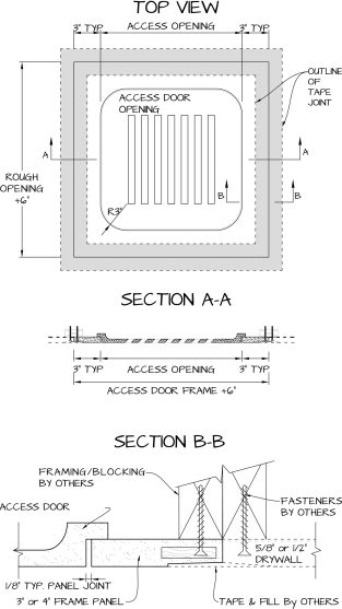 Louver Pop Out Access door diagram Radius Corner