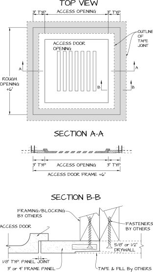 Louver Pop Out Access door diagram Square Corner